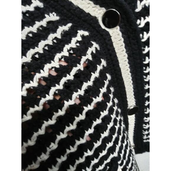 Coastal Chunky Knit sweater vest blk/white striped Buttoned Fisherman Womans L - Picture 5 of 9